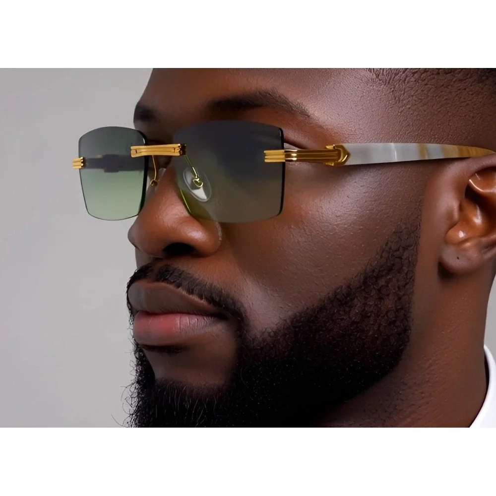 Rimless Rectangle Sunglasses‎ Vintage Style Gold Frame Horn Rim Fashion Lentes